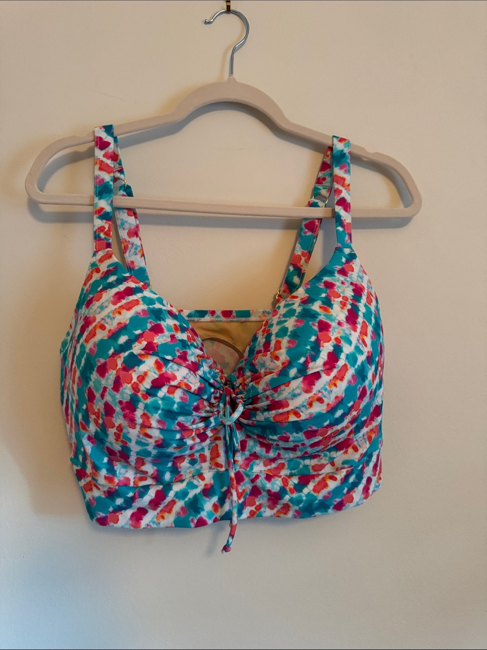 Swimsuits For All Turquoise, Pink & Coral Tie-Front Printed Crop bikini top